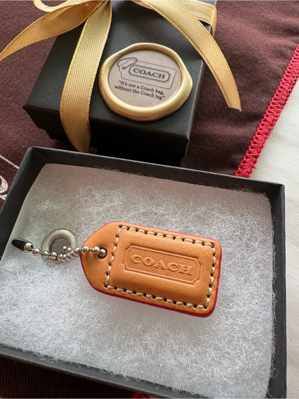 RARE Coach DBL-Sided Virgin Vachetta Red Orange HTF Y2K Hang Tag Charm